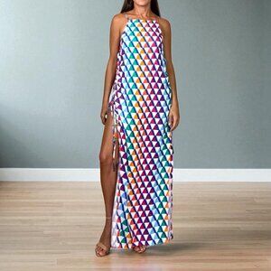 EMMA PAKE FIORELLA MULTICOLOR PYRAMID PRINT MAXI DRESS